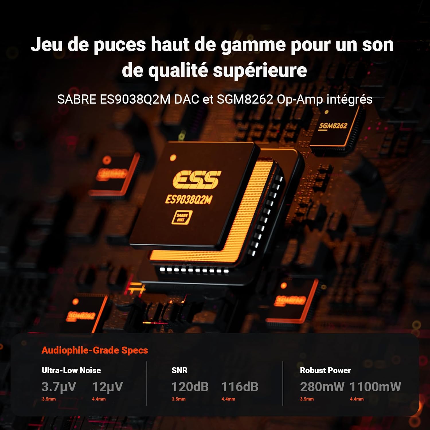Detalle de Fosi Audio SK02 DAC USB-C vers AUX : convertisseur audio numérique/analogique et amplificateur casque 4,4 mm + 3,5 mm