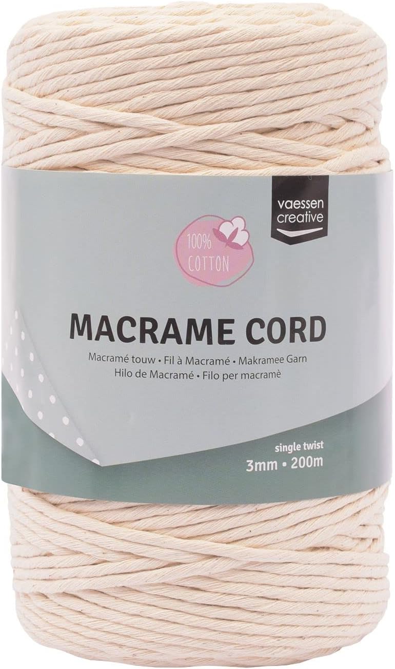 Detalle de Vaessen Creative Corde macramé Naturel – 3 mm x 100 m, 100% coton