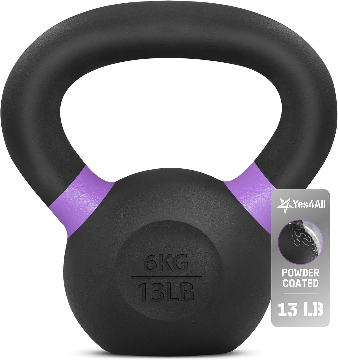 Detalle de Yes4All Kettlebell da 4–32 kg con rivestimento in polvere e impugnatura lunga – kettlebell da competizione