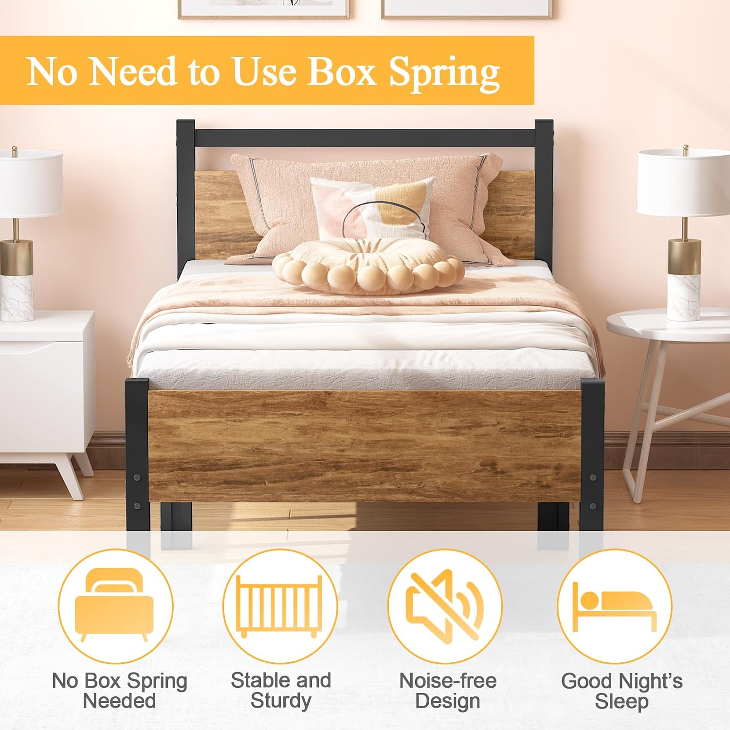 Thumbnail 3 de Yornoli Single Bed Frame with Wooden Headboard and Underbed Storage