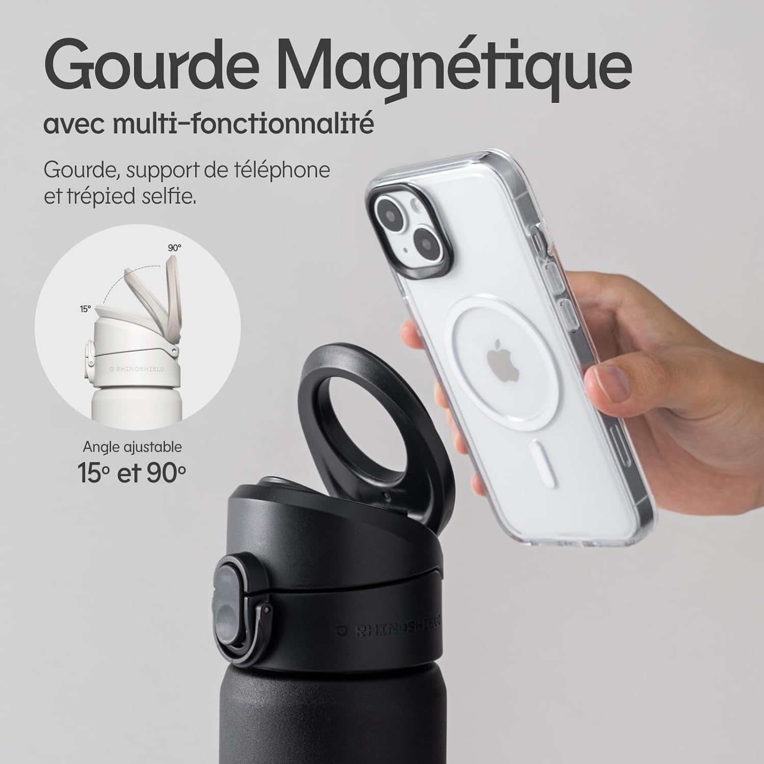 Thumbnail 1 de Gourde Magnétique RHINOSHIELD AquaStand 700 ml — Gourde isotherme en acier inoxydable avec MagSafe et support réglable