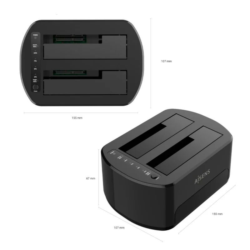 Detalle de AISENS ASDS-D03B Docking Station dual bay para discos 2.5/3.5" con clonación USB 3.0