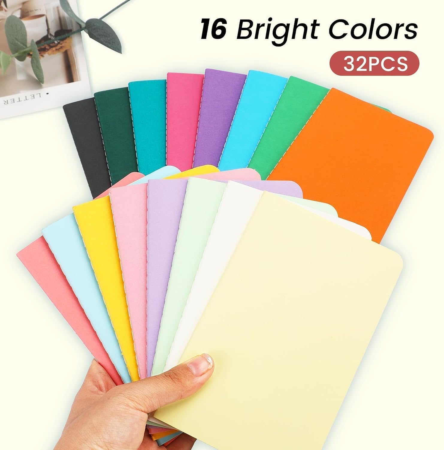 Detalle de Oucaru 32-Piece Mini Notebooks, 3.5" x 5.5" Blank, 16 Colors