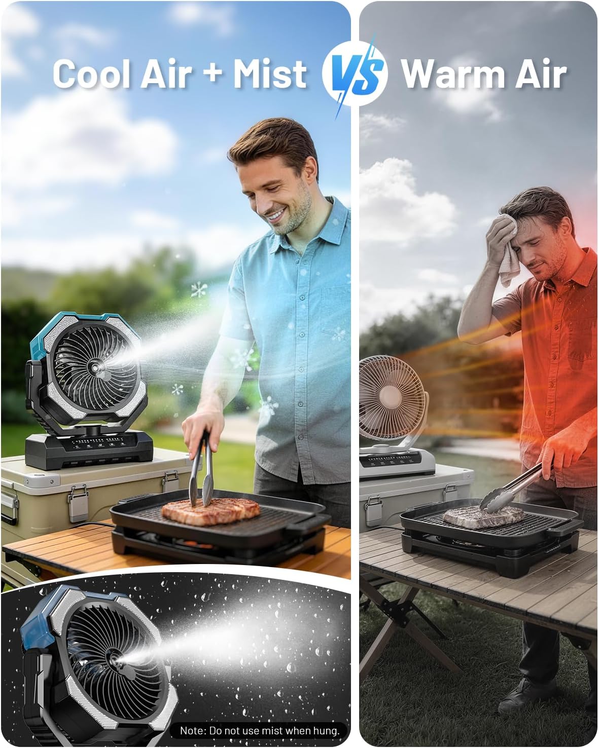 Detalle 2 de Misting Fan: Portable Camping Fan with 9oz Water Tank and 24000mAh Battery