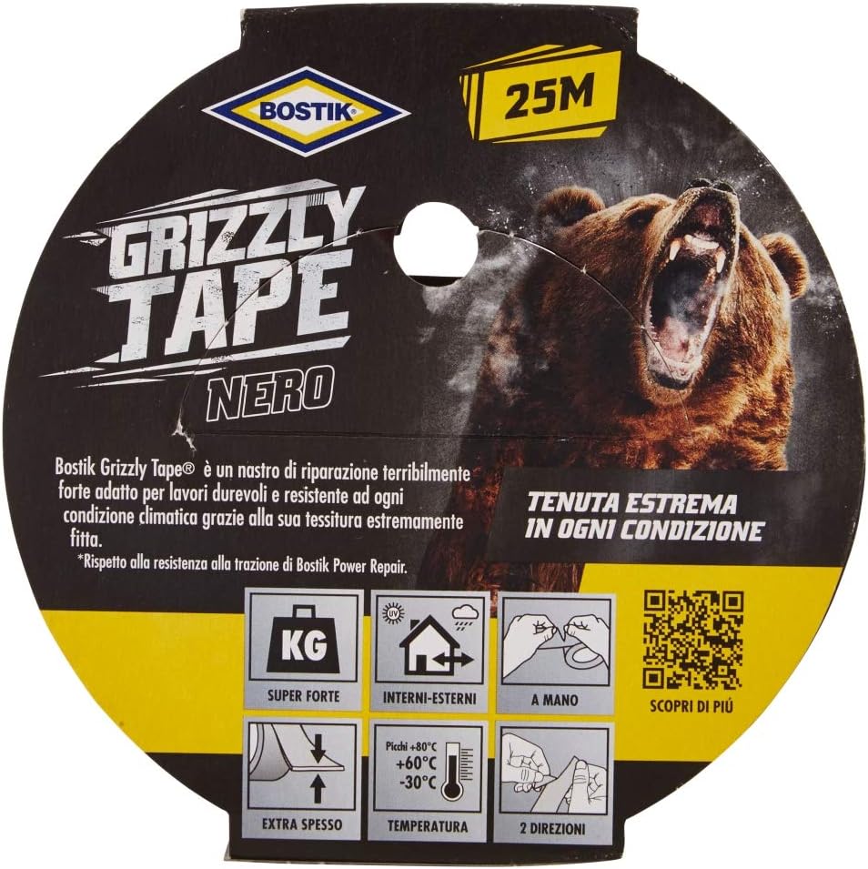 Thumbnail 2 de Bostik Grizzly Tape Nastro telato nero 25 m x 50 mm: affidabile per esterno e riparazioni temporanee