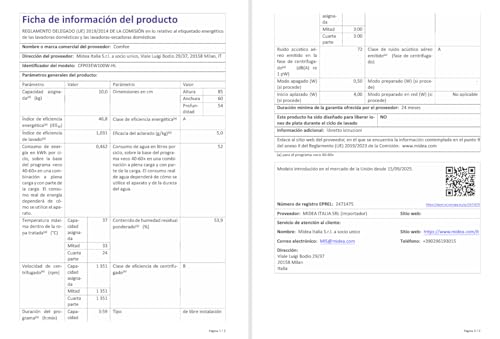 Thumbnail 8 de COMFEE CFP03EW100W-HL Lavadora 10 kg con Vapor, Motor BLDC y aprobación Woolmark