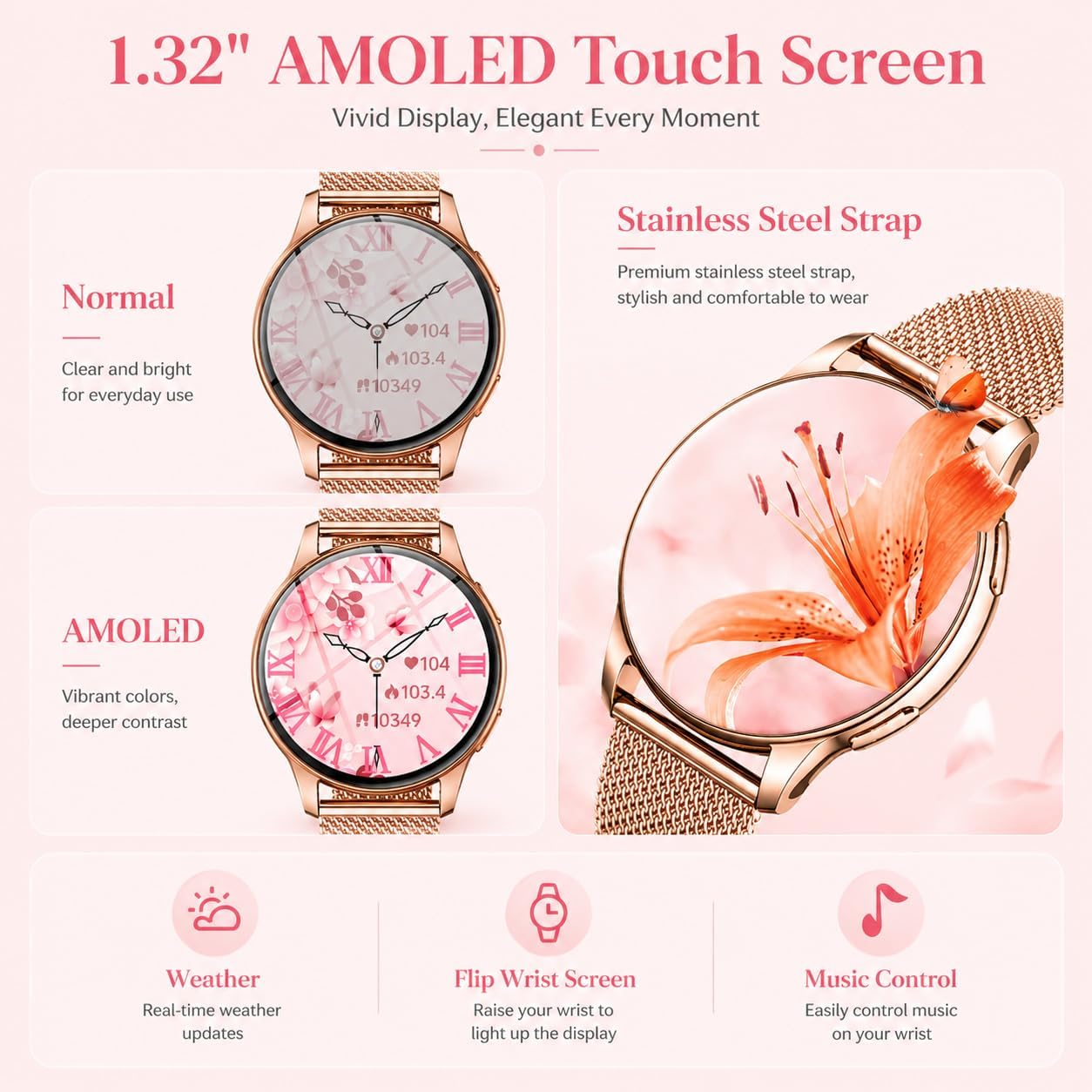Thumbnail 2 de Doomixs Orologio Smartwatch Donna con Chiamate Bluetooth – AMOLED 1,32'', IP68, 110 sport e monitoraggio salute