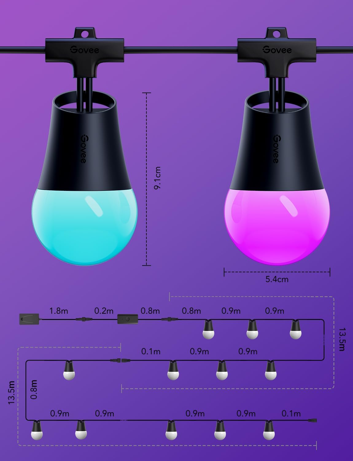 Thumbnail 6 de Govee Outdoor Smart String Lights 2 (30m) — dimmable RGBICW outdoor lights with Alexa & Google Assistant