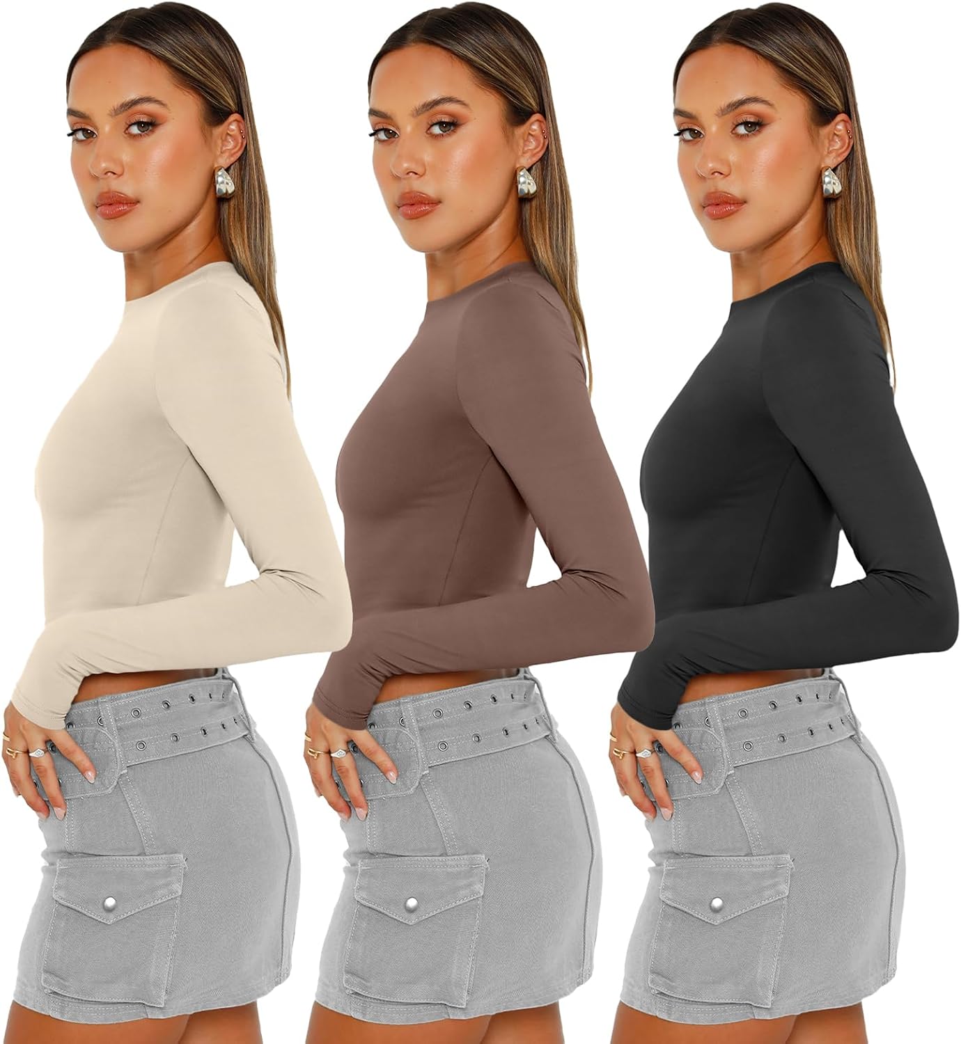 Detalle de AUTOMET Long-Sleeve Crop Tops 3-Pack