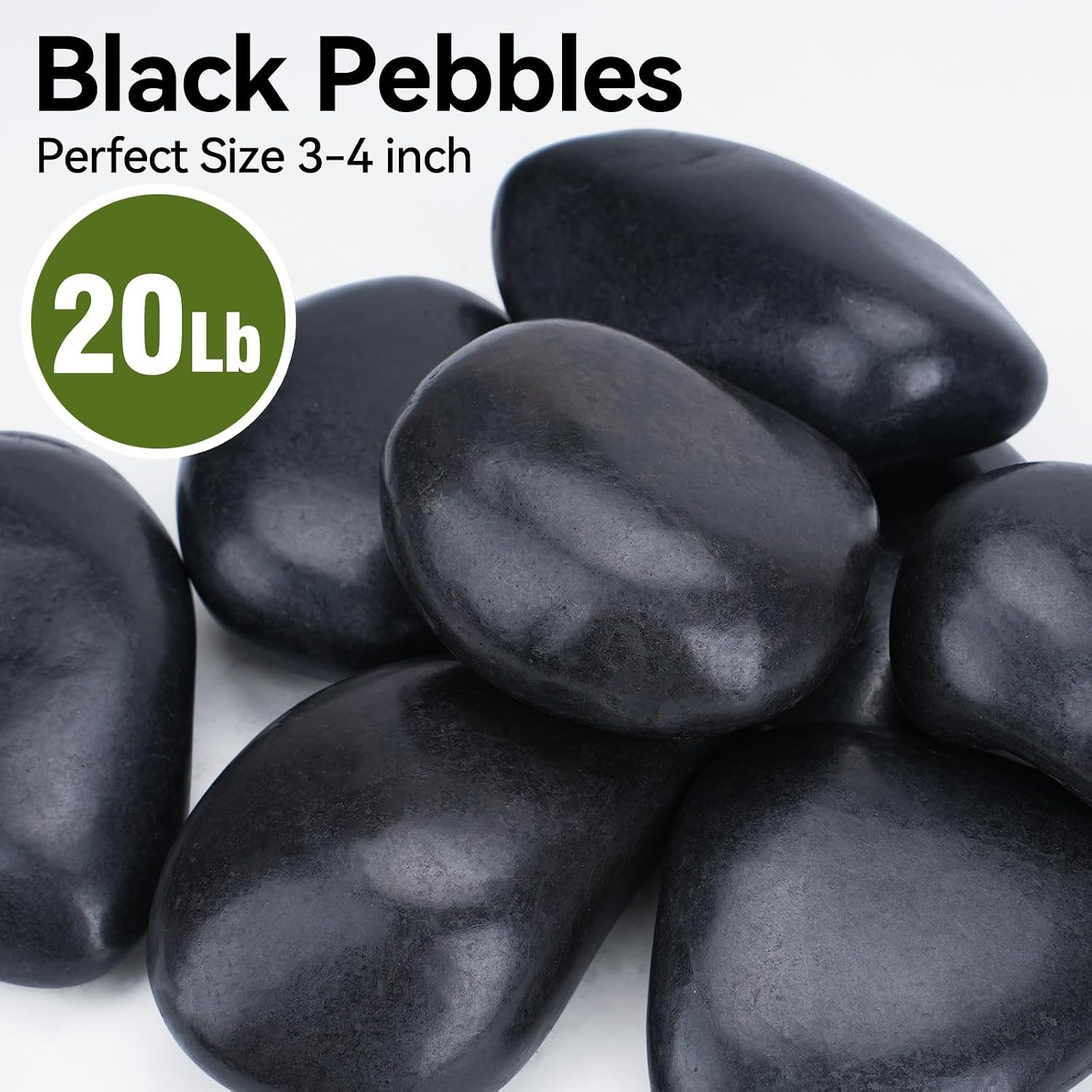 Detalle de Pulovin 3–4 Inch Black Landscape Rocks, Polished Natural Stones for Planters