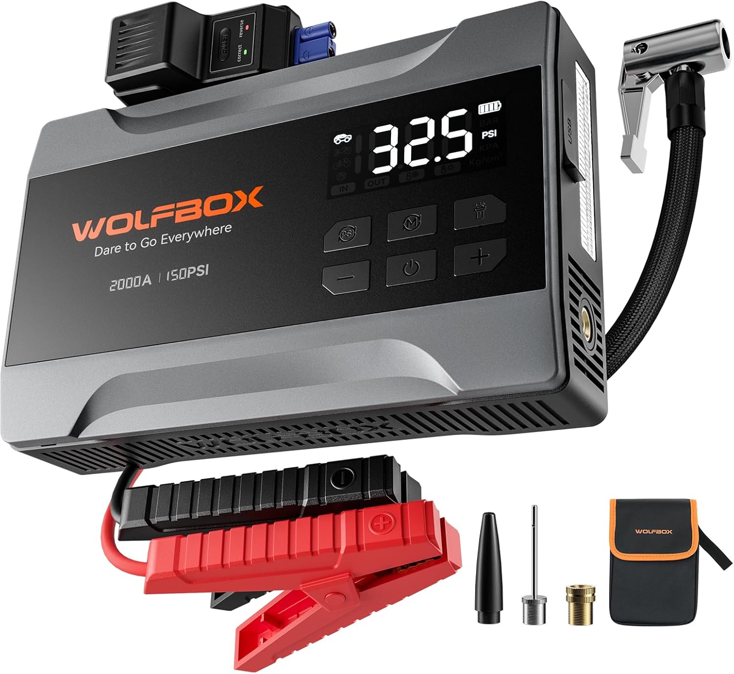 Detalle de WOLFBOX 2000A Jump Starter, 150 PSI