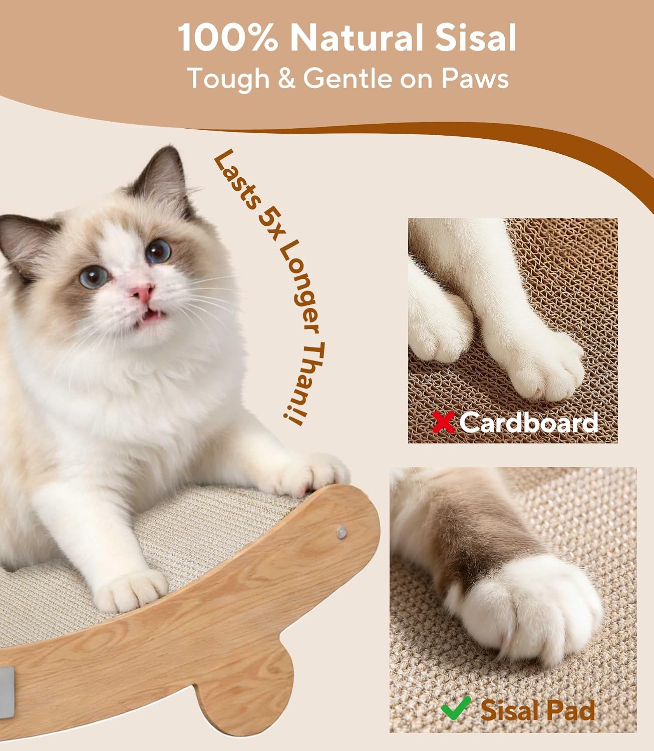 Detalle de Mordraoe Cat Scratching Board: Solid Beech Wood with 160° Curved Design