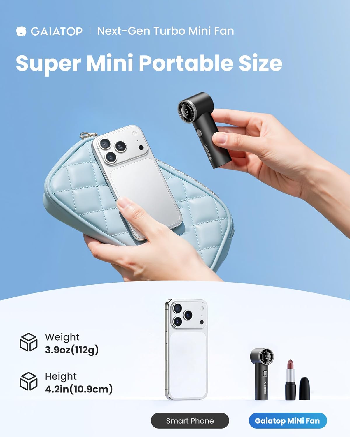 Thumbnail 1 de Gaiatop Mini Portable Fan Handheld Fan, 4000mAh Battery, 6 Speeds – Compact, Long-Lasting Personal Cooler