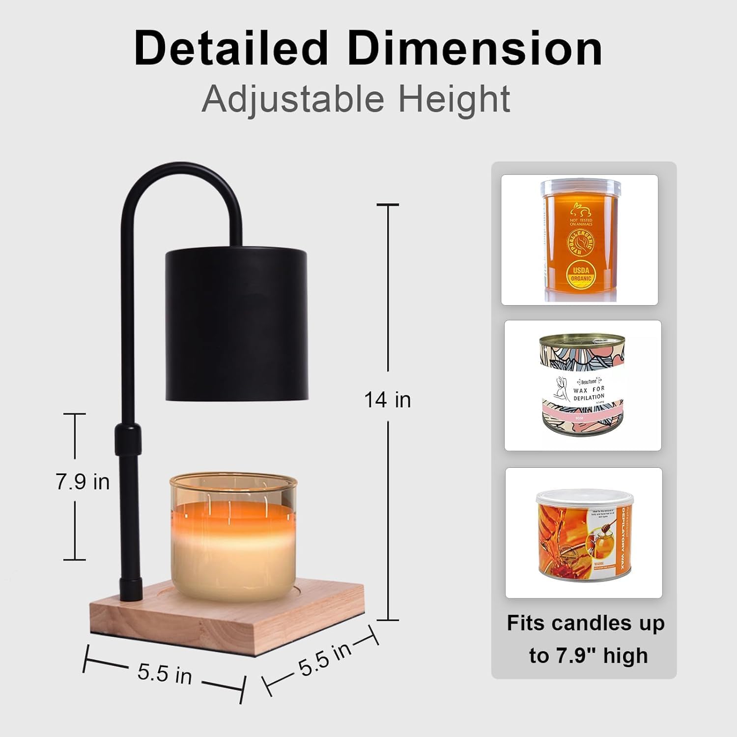 Detalle 2 de MQFORU D03AA001-Y Candle Warmer Lamp with Timer, Dimming and Adjustable Height