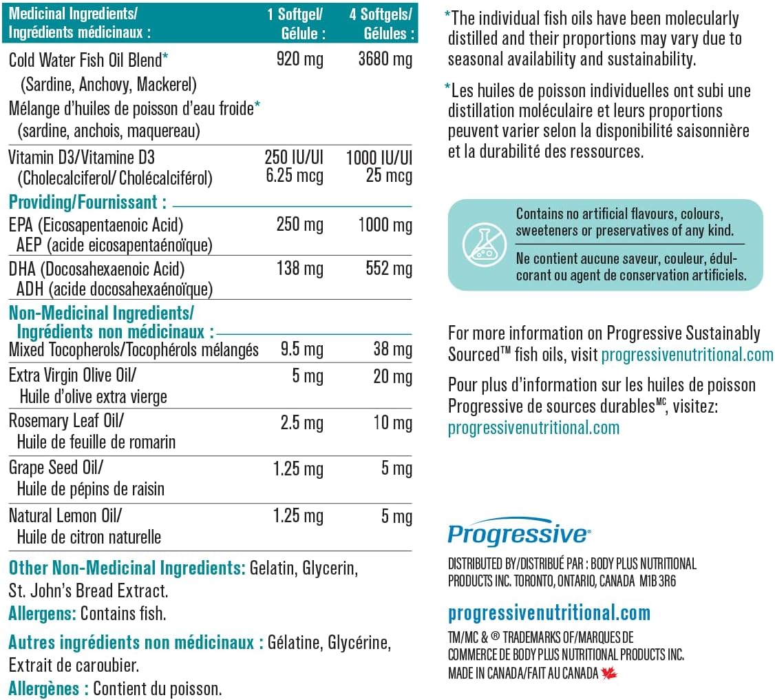 Thumbnail 1 de Progressive OmegEssential + Vitamin D Fish Oil Softgels, 1,000 mg EPA, 550 mg DHA
