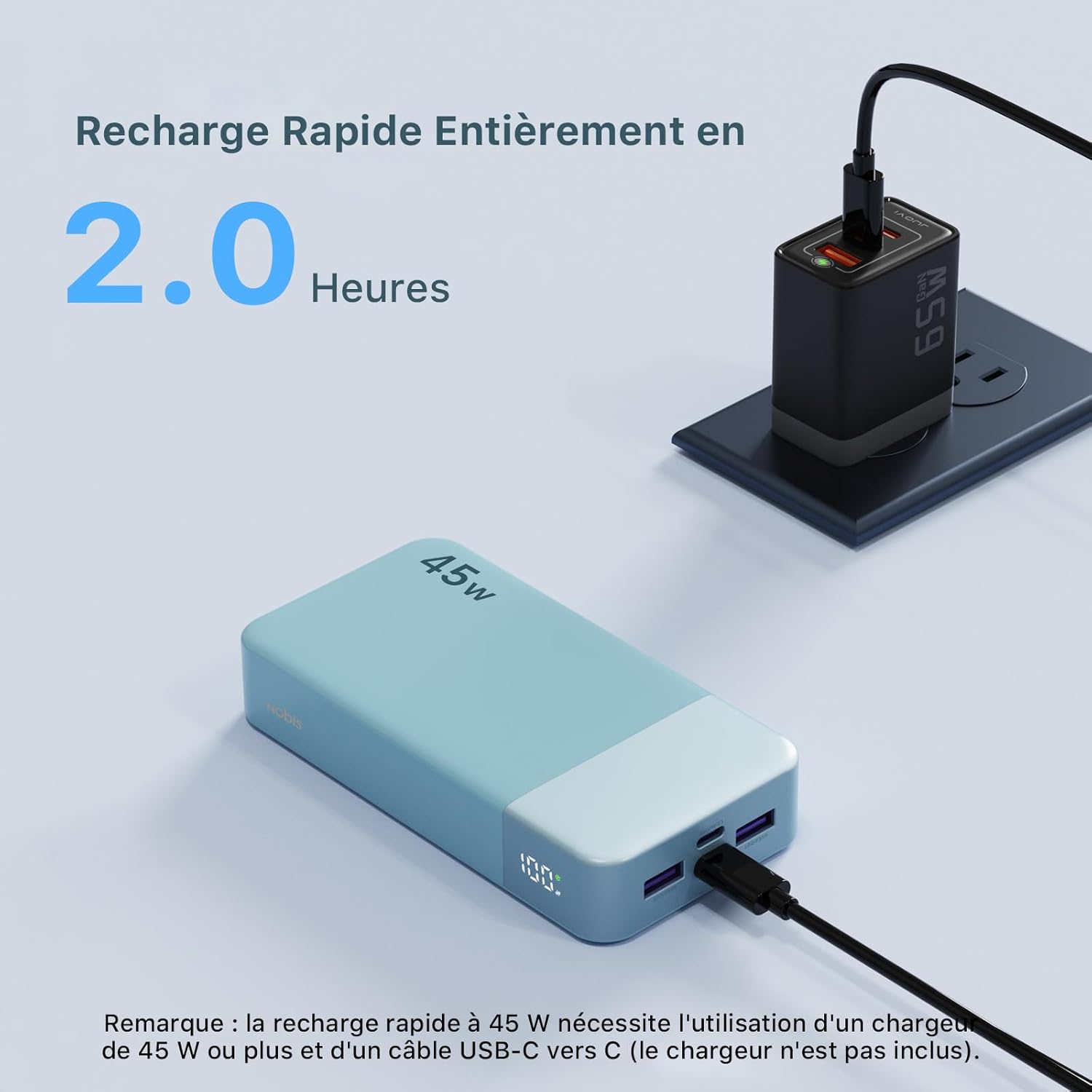 Thumbnail 4 de Nobis Batterie Externe 20000mAh Power Bank 45W – Charge Rapide USB-C In/Out, 4 Ports + affichage LED
