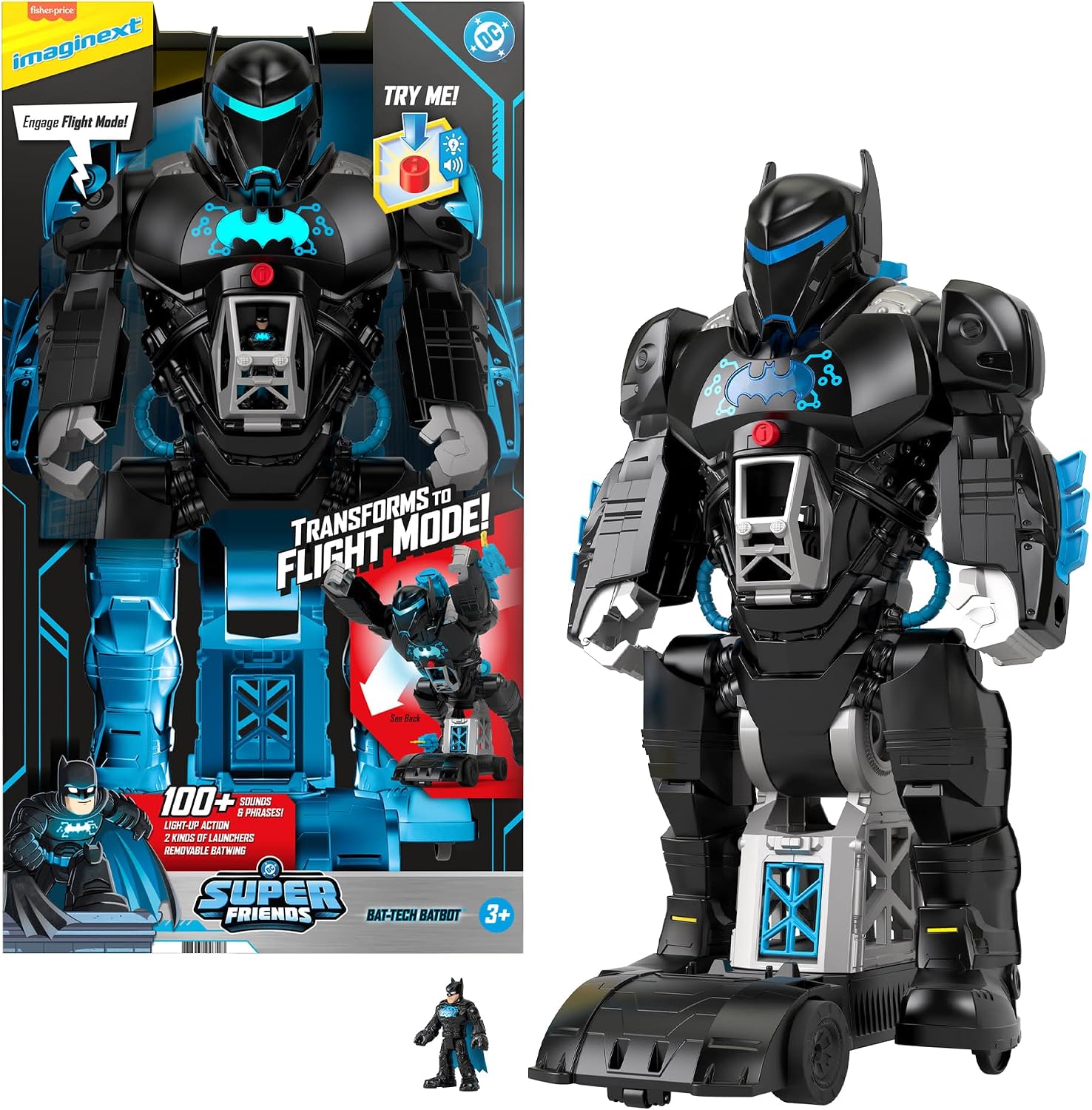 Thumbnail 5 de Fisher-Price HBV67 Imaginext DC Super Freunde Bat-Tech Batbot – 2-in-1-Roboter mit Licht, Sound und Batcockpit