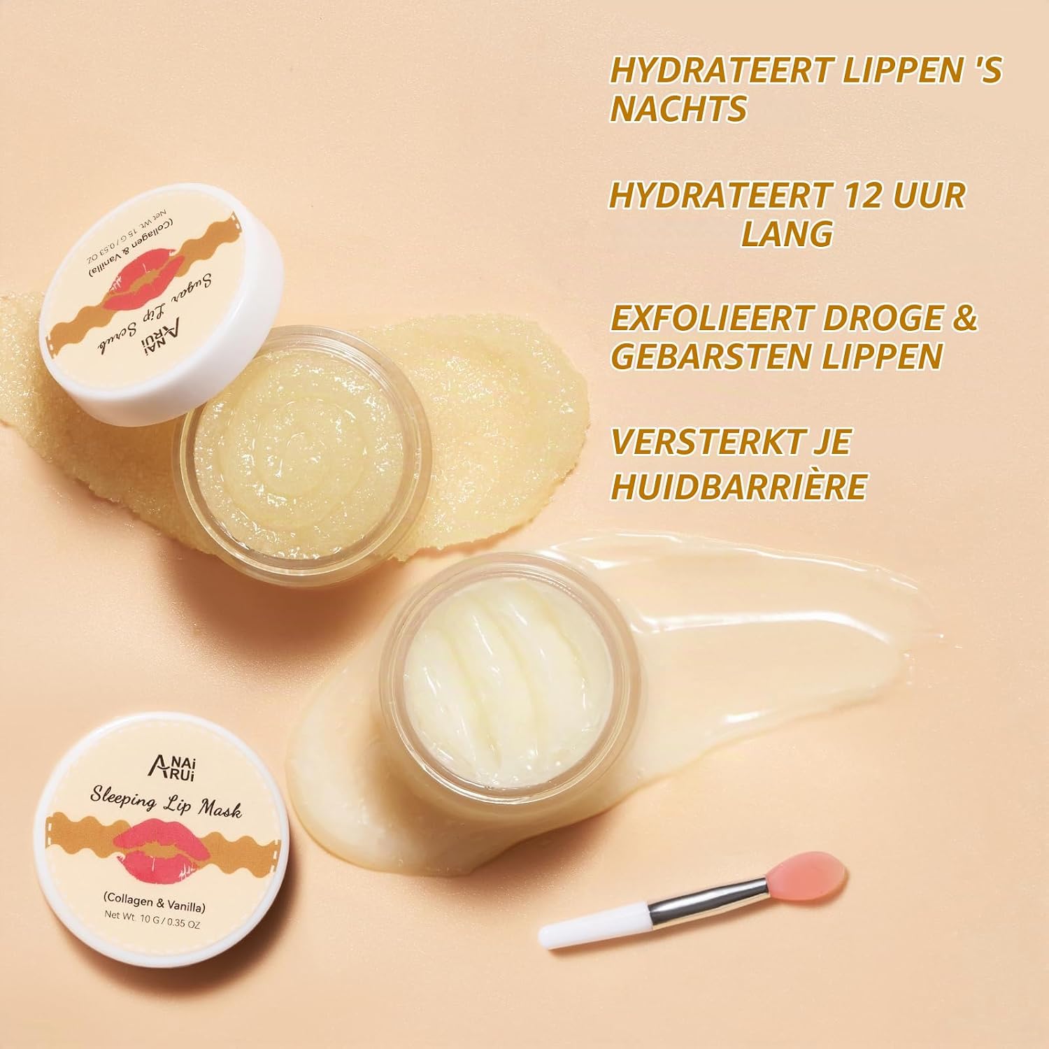 Detalle 2 de ANAI RUI lipverzorgingsset met suikerscrub en slaapmasker, vanille & collageen
