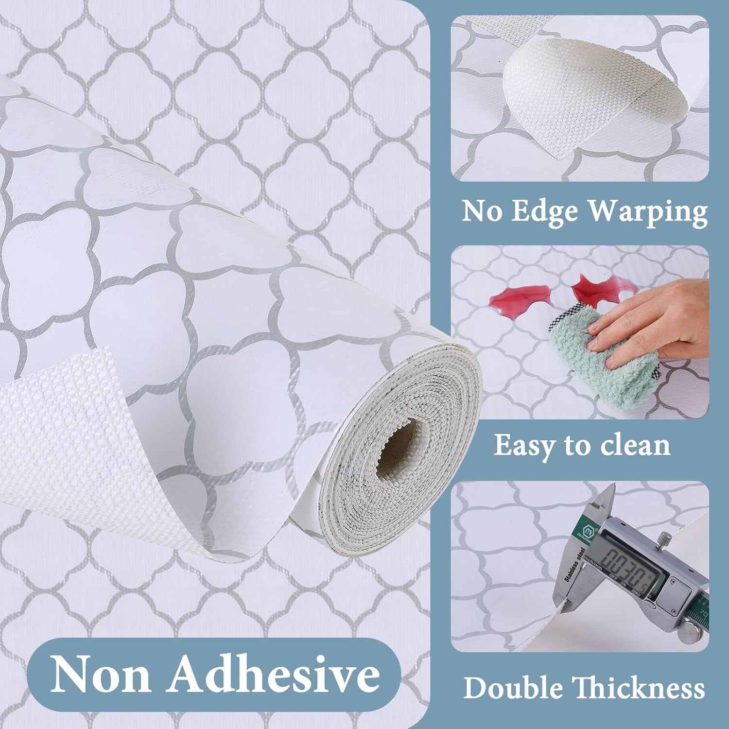 Thumbnail 2 de Shelf Drawer Liners for Kitchen Cabinets Non-Adhesive: Thickened PVC with Gold Quatrefoil Pattern (17.3 x 236.2 Inches)