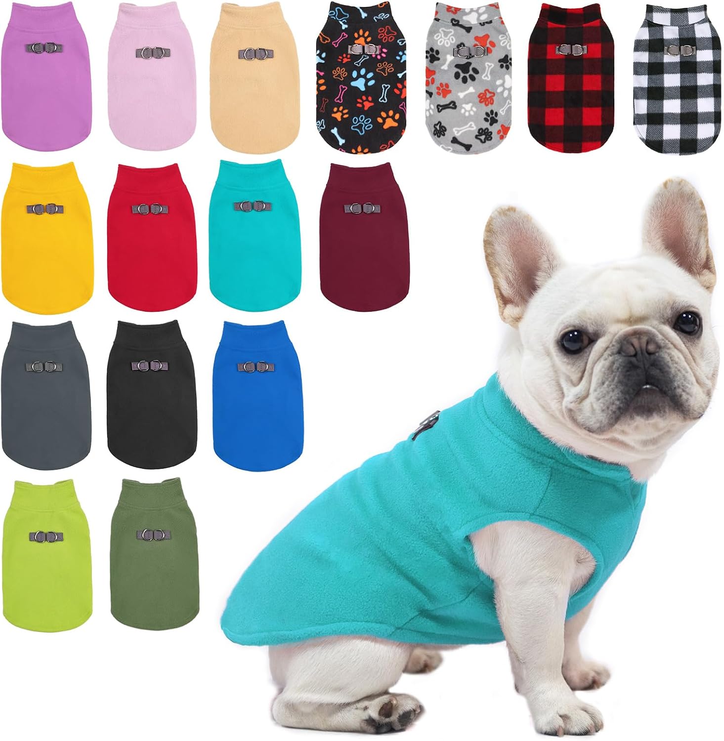 Detalle de BEAUTYZOO Dog Fleece Vest, Medium Blue Pullover with Dual Leash D-Rings
