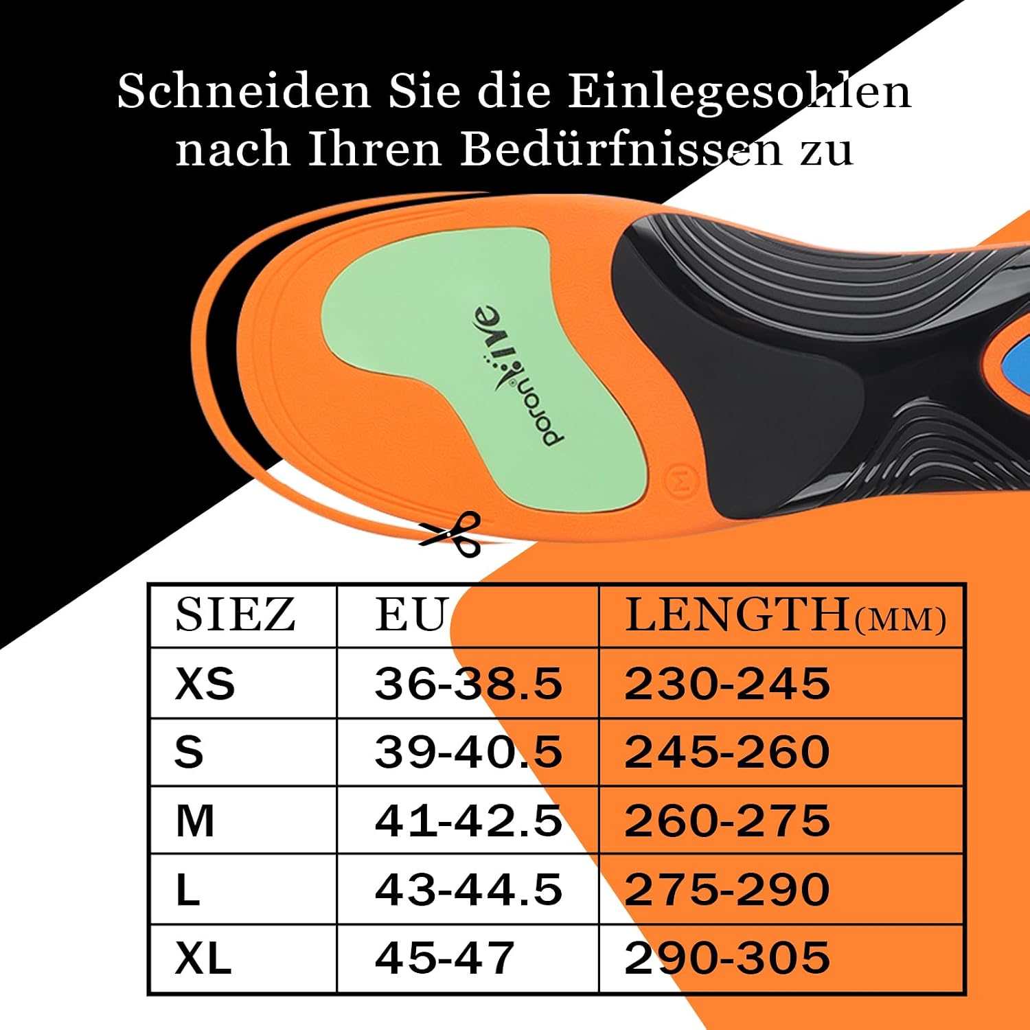 Detalle 2 de GemChve orthopädische Einlegesohlen (TPU) für Herren & Damen – Plantarfasziitis, Fersensporn & Plattfuß, Orange 45–47 EU