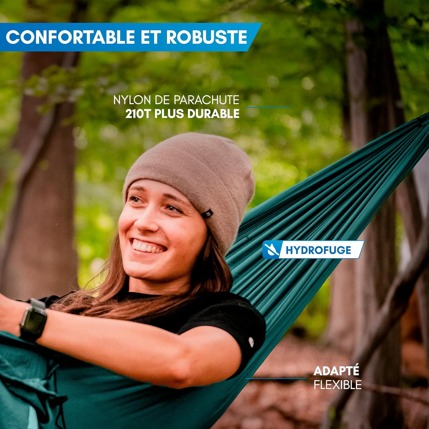 Thumbnail 2 de NORDMUT Hamac Ultra Léger Outdoor avec Kit de Fixation – Hamac de Camping 140 x 275 cm, charge jusqu’à 300 kg