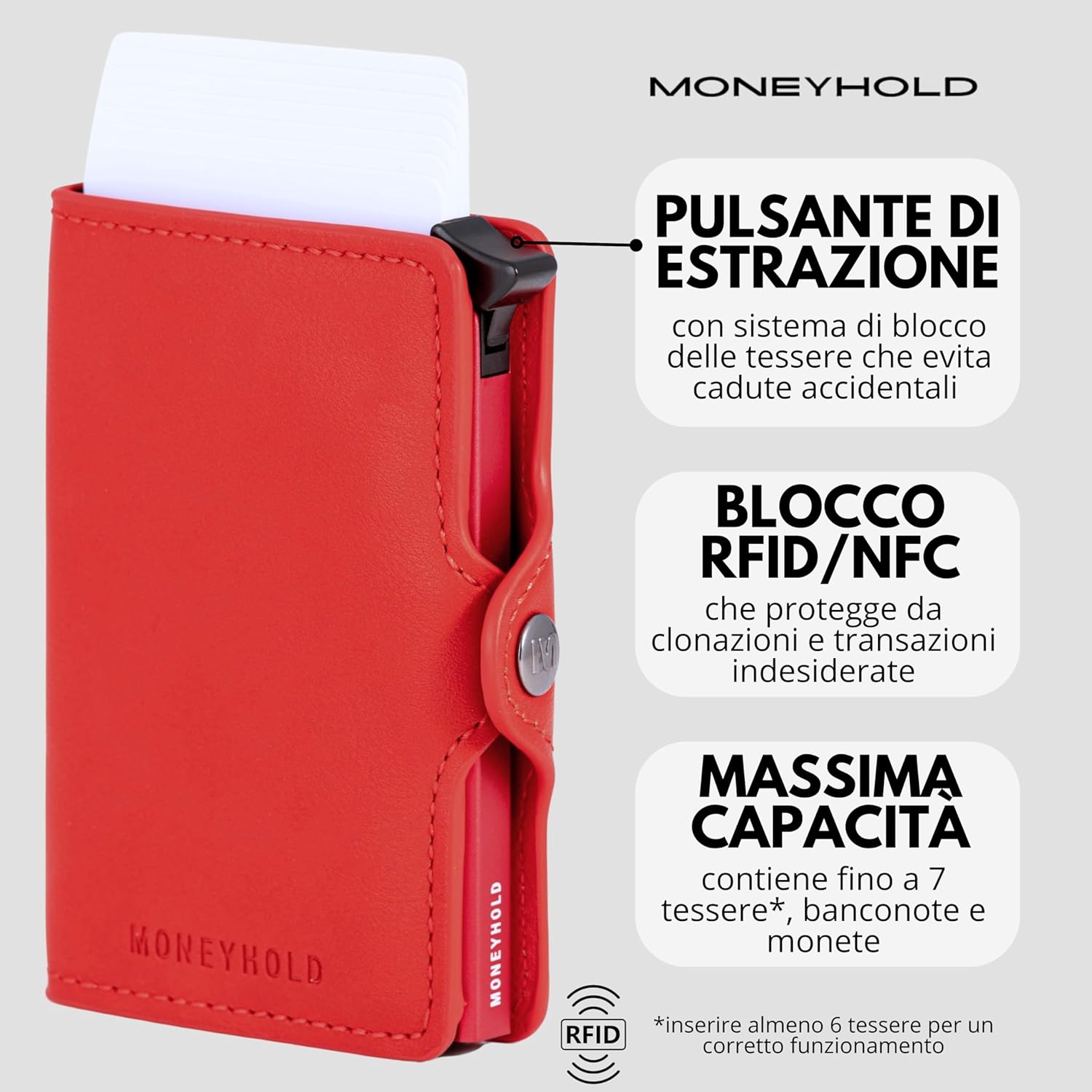 Detalle de Moneyhold Portafoglio Uomo Slim in Similpelle con Protezione RFID Anticlonazione – Portacarte fino a 10 pezzi