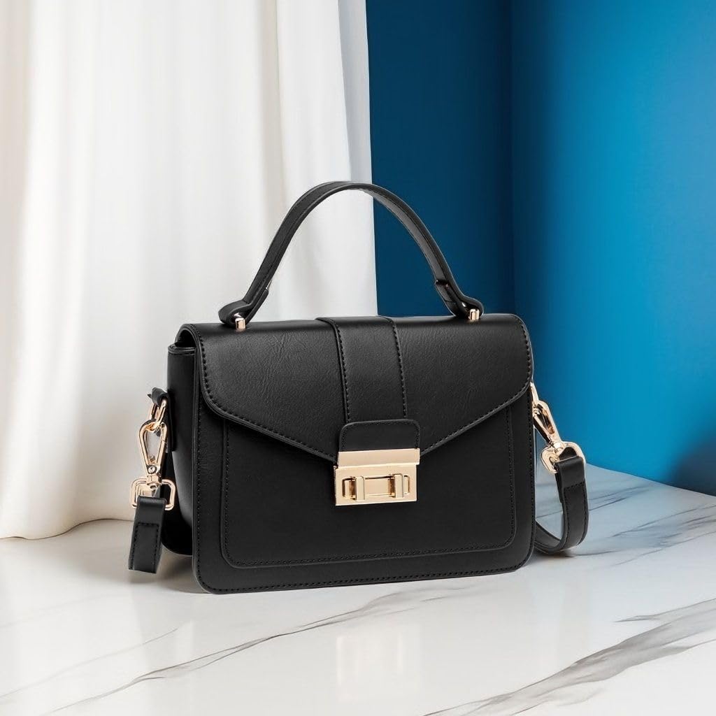 Thumbnail 2 de Miss Lulu women’s PU leather handbag with suede panel – top handle, shoulder & crossbody messenger bag