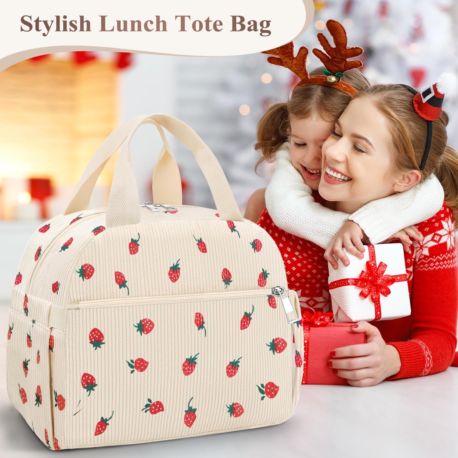 Thumbnail 6 de KUBYA Lunch Box for Women: Cute Strawberry Corduroy Insulated Tote