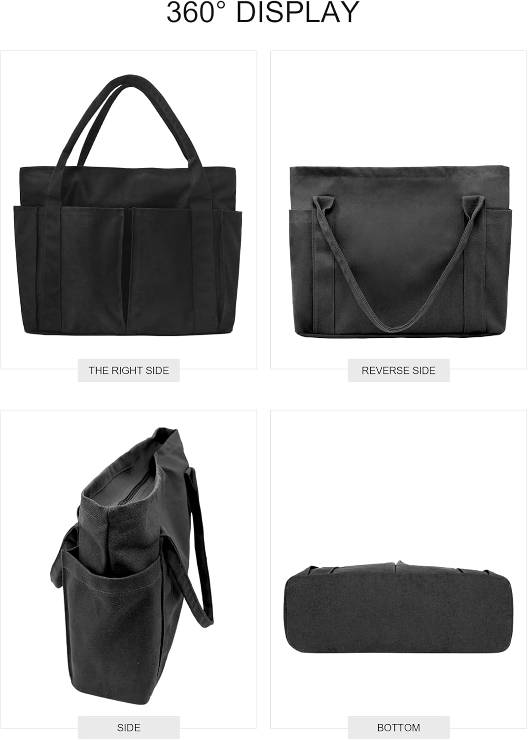 Detalle de Damen Große Canvas Tote Bag Shopper – Einfarbige Großtasche für Alltag, Schule und Reise