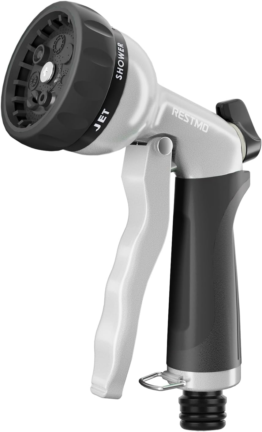 Detalle de RESTMO Heavy-Duty Hose Pipe Spray Gun with 7 Patterns and Metal Hand Sprayer (Black)