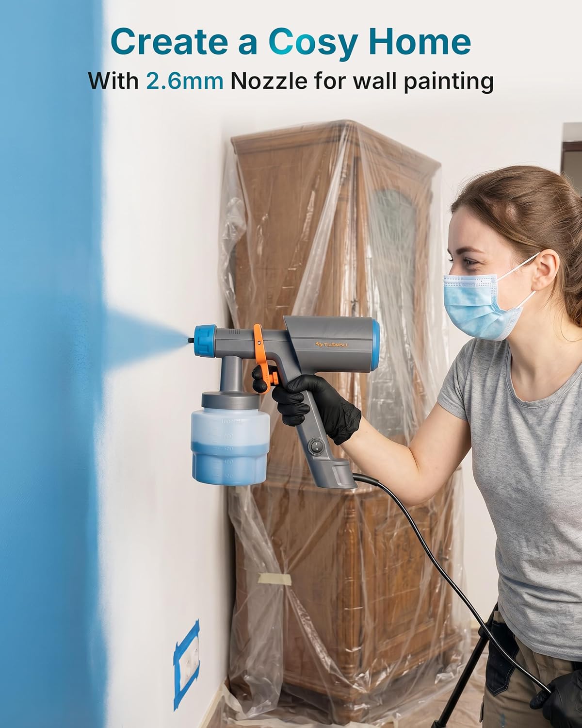 Thumbnail 2 de Tilswall Paint Sprayer 600W HVLP: 1000ml Capacity, 3 Nozzles & 3 Patterns