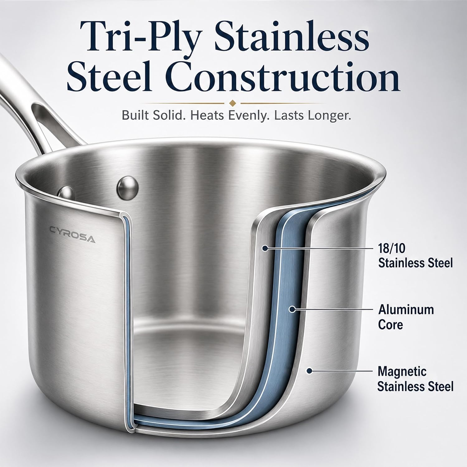 Detalle de Cyrosa Tri-Ply Stainless Steel Pot with Steamer, 2.5 QT, Glass Lid