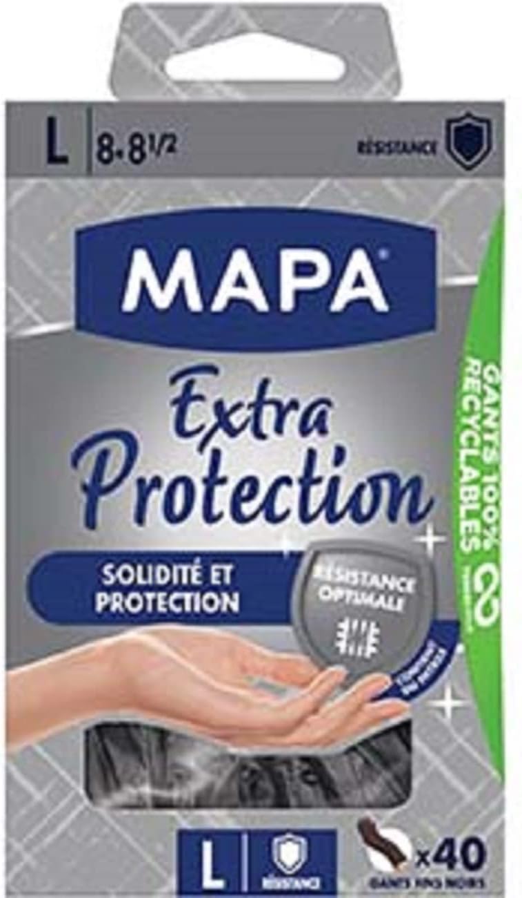 MAPA Extra Protection Gants Fins Vitrile Noir L