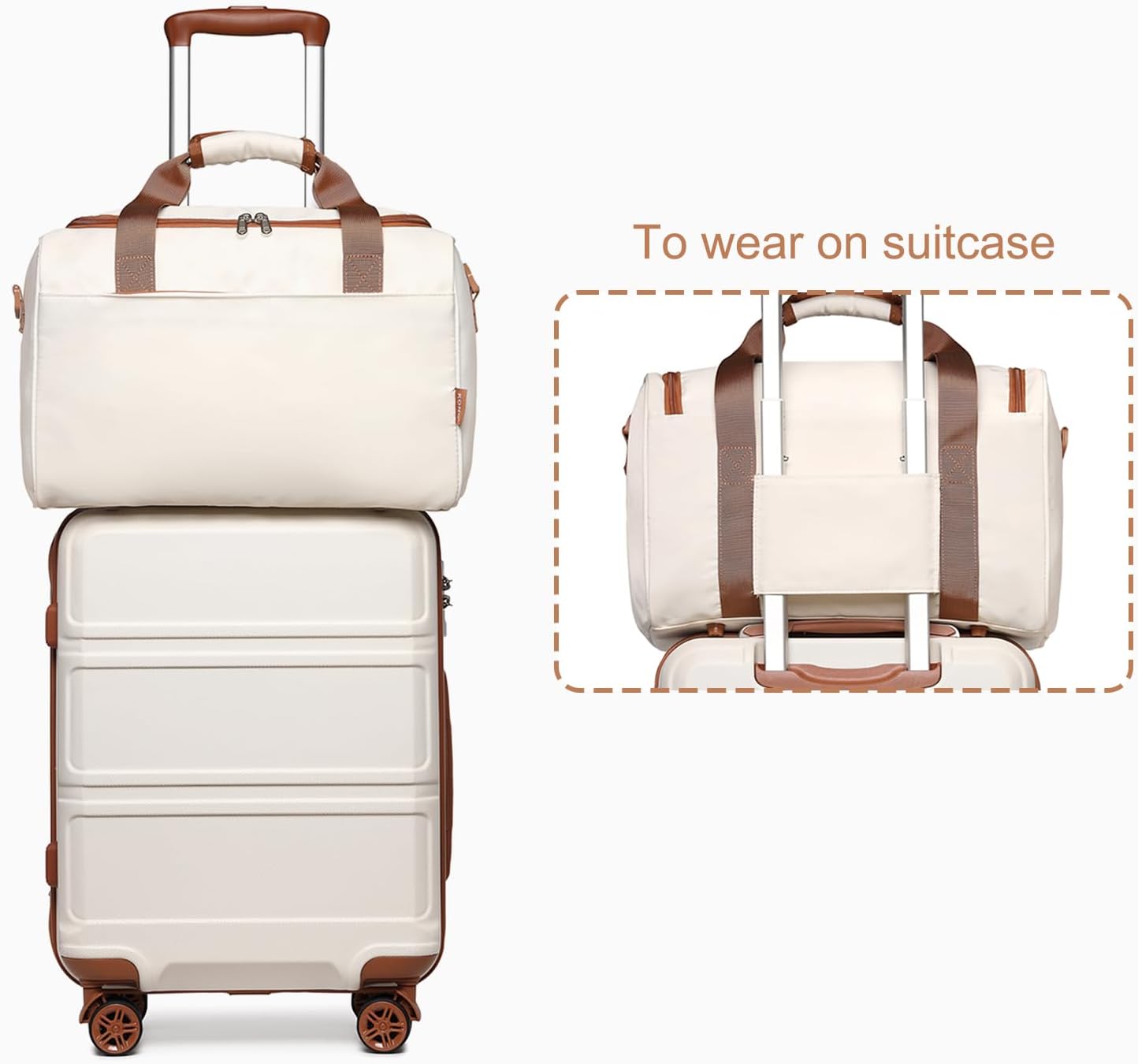 Thumbnail 3 de Kono 2-Piece Lightweight Luggage Set (Cream White) – 52x38x21cm ABS+PC Hard Shell + Ryanair Cabin Bag