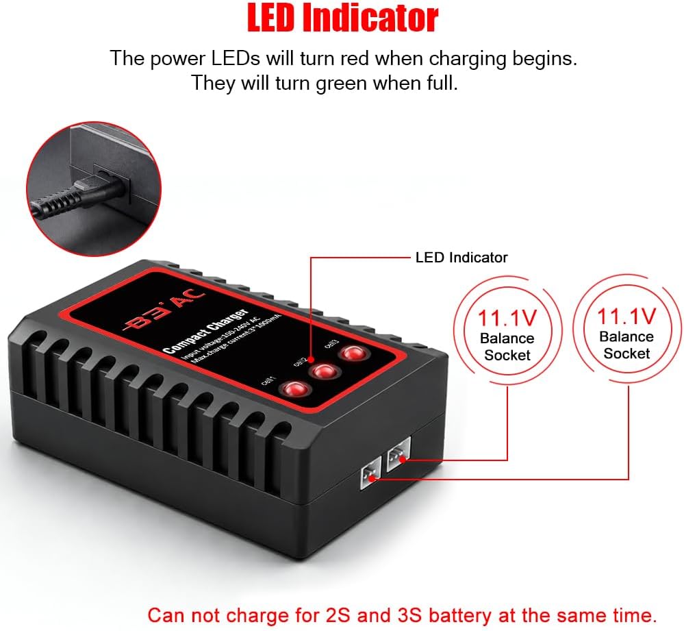 Detalle de Haisito Caricabatterie LiPo 2S/3S (7,4 V/11,1 V) – Compatto, rapido e sicuro per drone e RC
