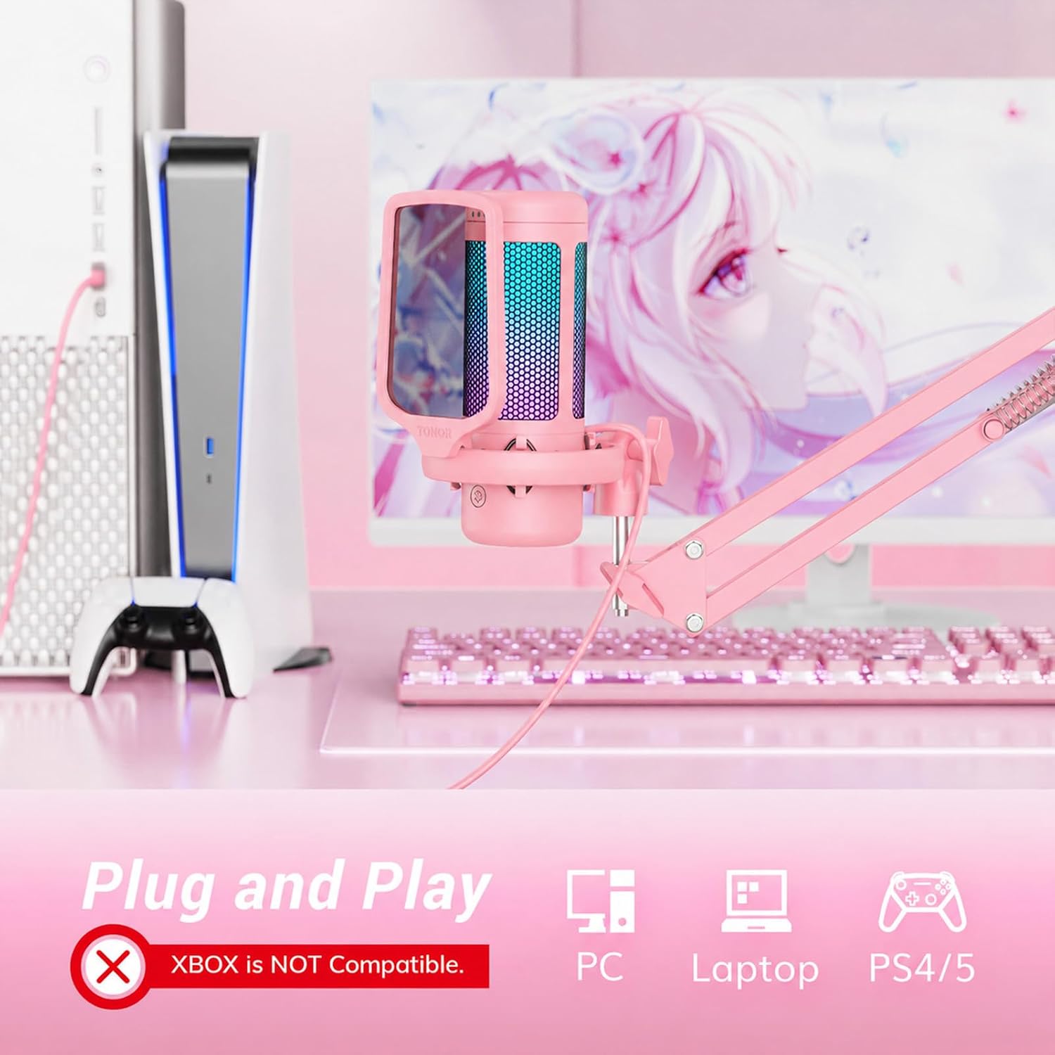 Thumbnail 6 de TONOR TC310+ Pink Gaming Condenser Microphone with RGB and Boom Arm