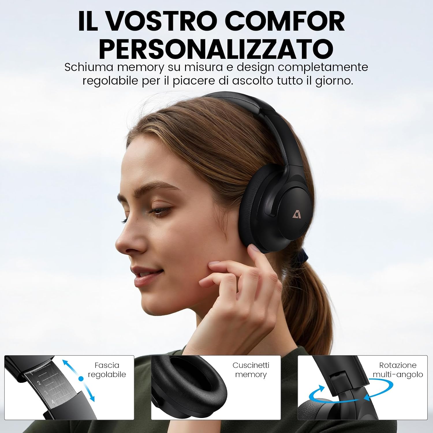 Thumbnail 6 de 1Mii Y8+ Cuffie Bluetooth 6.0 Over-Ear con ANC Ibrido, 100 Ore di Autonomia e EQ Personalizzabile