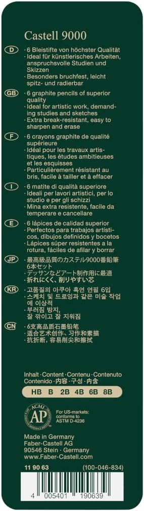 Detalle de Faber-Castell Castell 9000 6er Etui – Bleistifte mit bruchgeschützter Mine