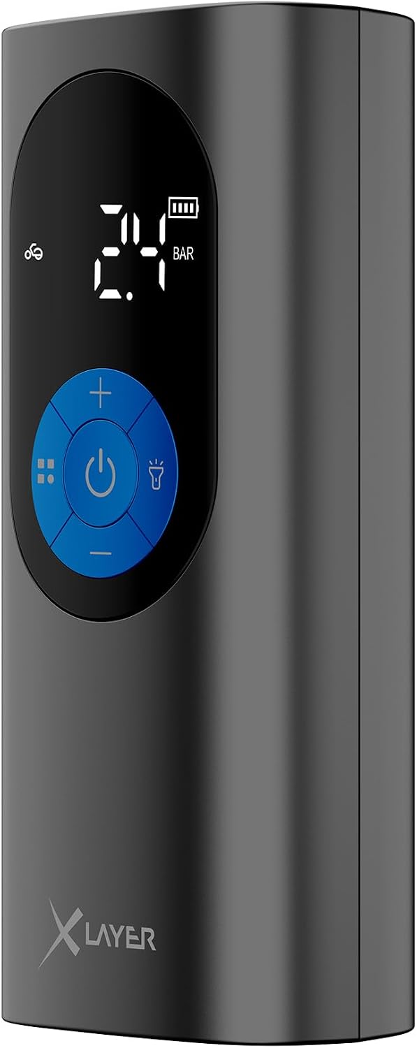 Detalle de XLayer Elektrische Luftpumpe mit 6.000 mAh – mobiler Akkukompressor für Auto, Fahrrad, Motorrad, Luftbett und Bälle