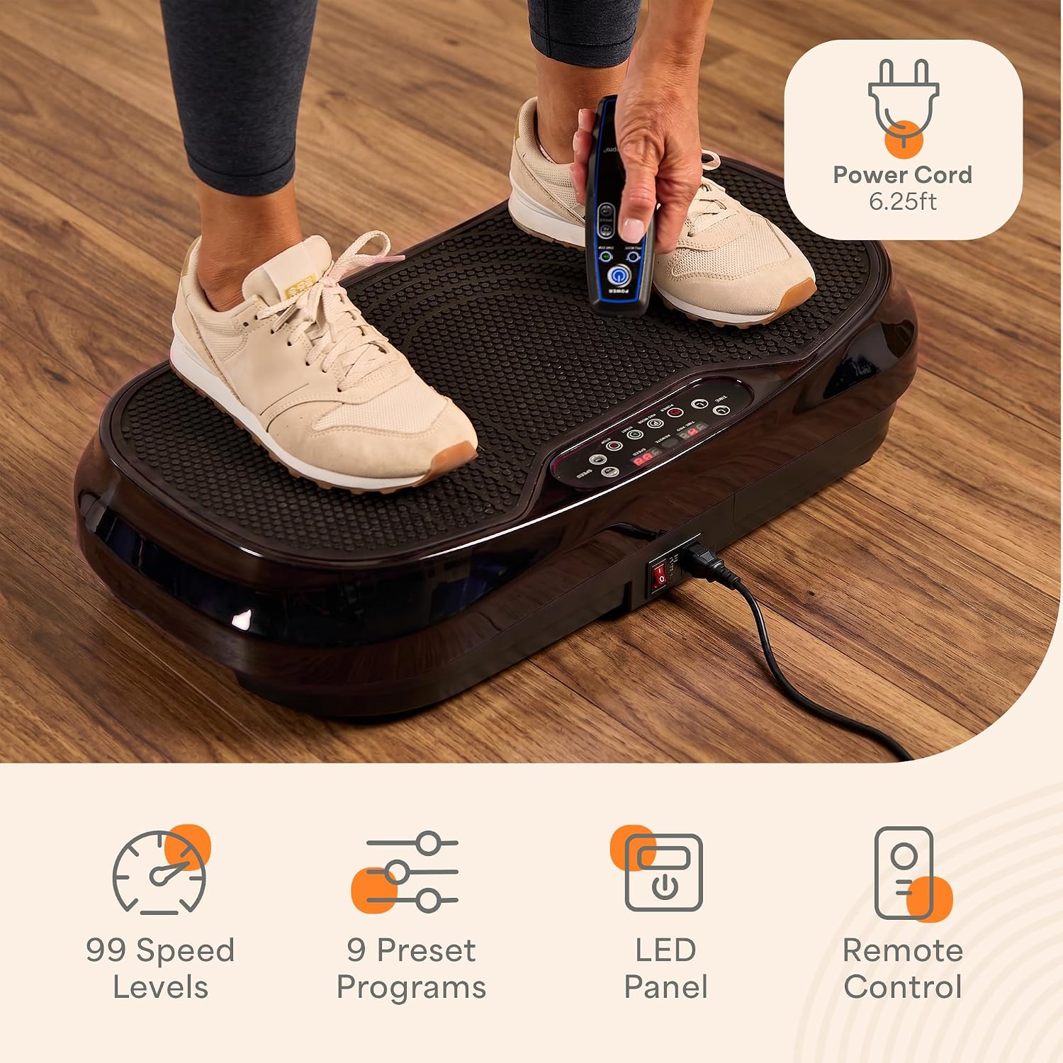 Detalle 1 de Lifepro LP-WVRM-BLK Waver Mini Vibration Plate, 200W, 99 Speeds, Remote