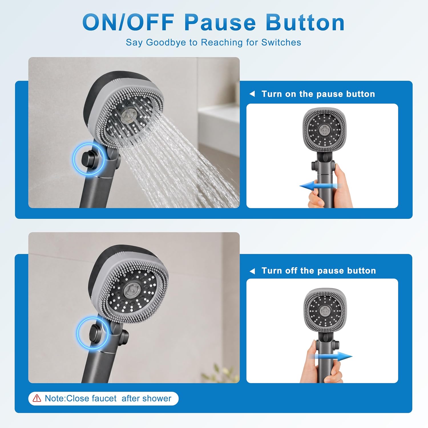 Detalle de Umyder Handheld Shower Head with 79in Hose: High-Pressure Filtered Shower Head with On/Off Pause and Wall Mount