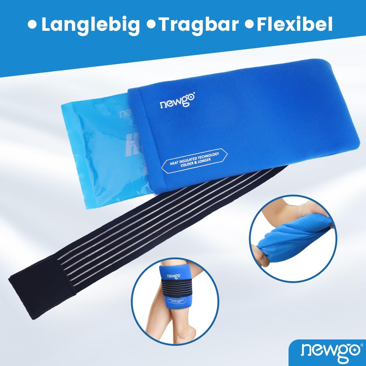 Detalle 2 de NEWGO Wiederverwendbare Kühlpads mit Bezug (2 Stück) – Gel-Kühlakku für Kalt- & Warmkompressen, 27,5 x 13,5 cm