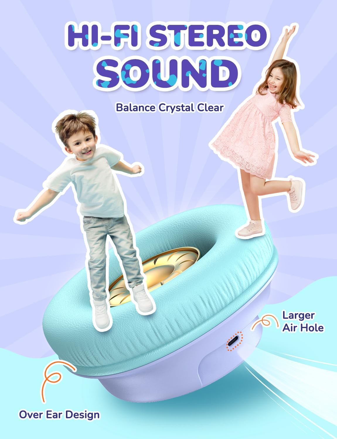 Detalle de iClever Kinder Bluetooth-Kopfhörer mit LED-Leuchten – 43 Stunden Spielzeit, Bluetooth 5.3, Typ-C & AUX