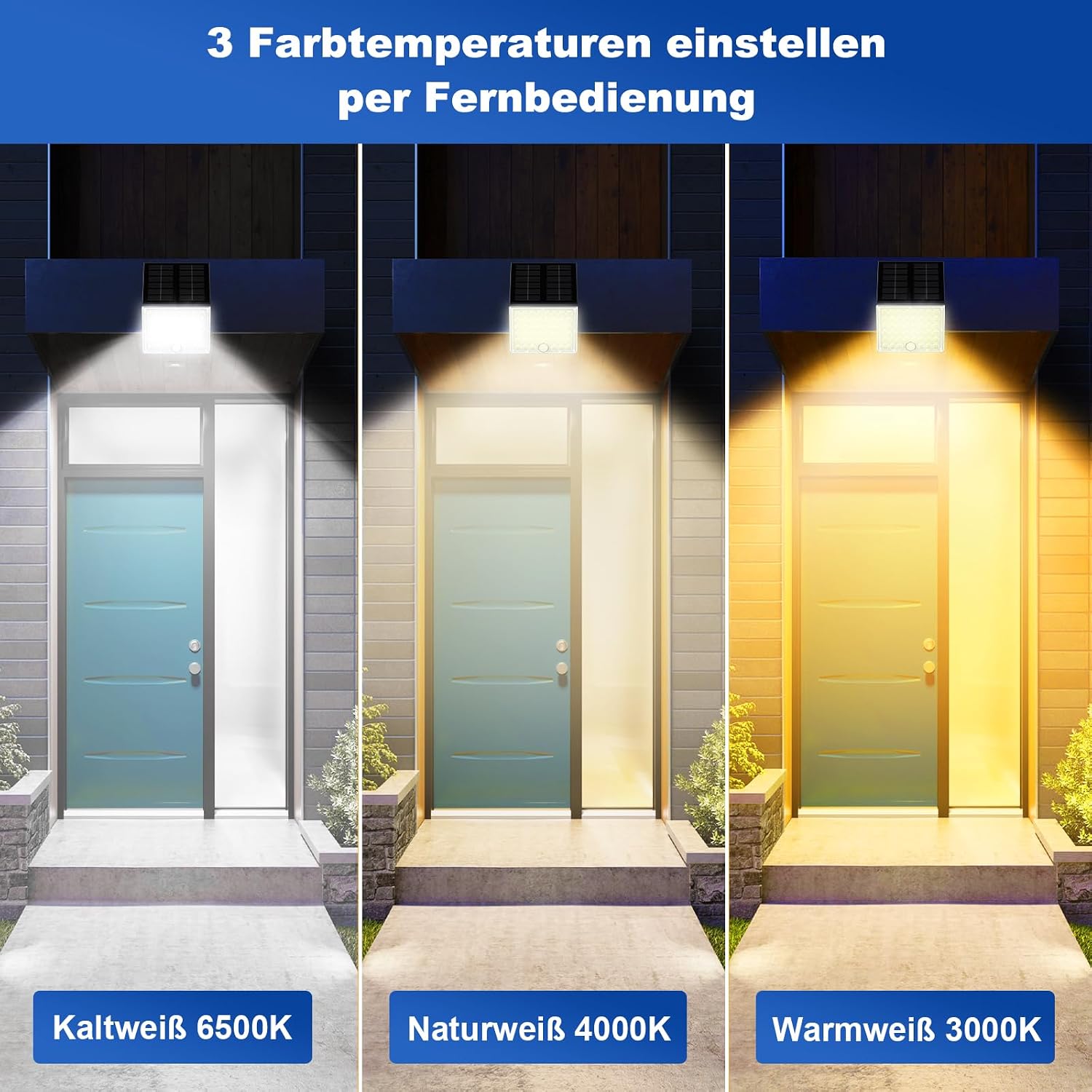 Detalle de Realky Solarlampen für Außen mit Fernbedienung – IP65 Solar-Außenleuchte mit Bewegungsmelder, 3 Farbtemperaturen
