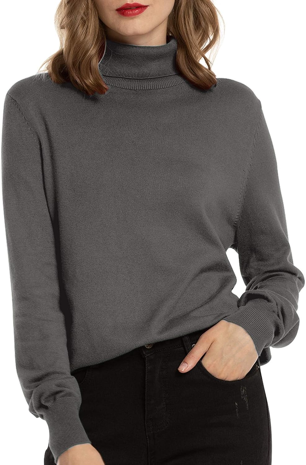 Detalle de Woolen Bloom Women's Polo Neck Jumper: Turtleneck Long Sleeve Chunky Knit