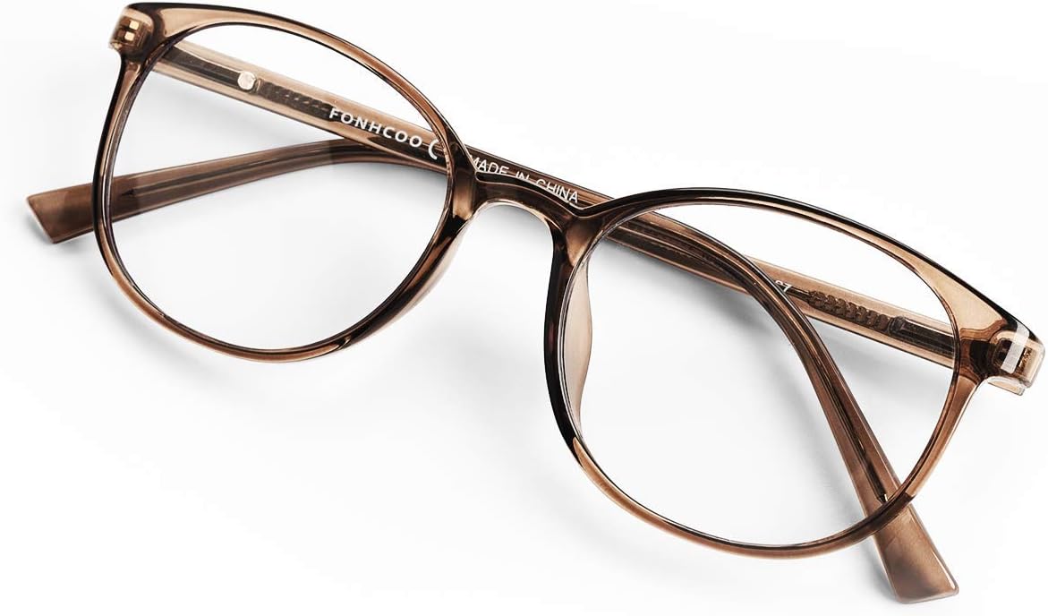 Detalle de FONHCOO Blue Light Blocking Glasses for Screen Work – TR90 Round Transparent Frames