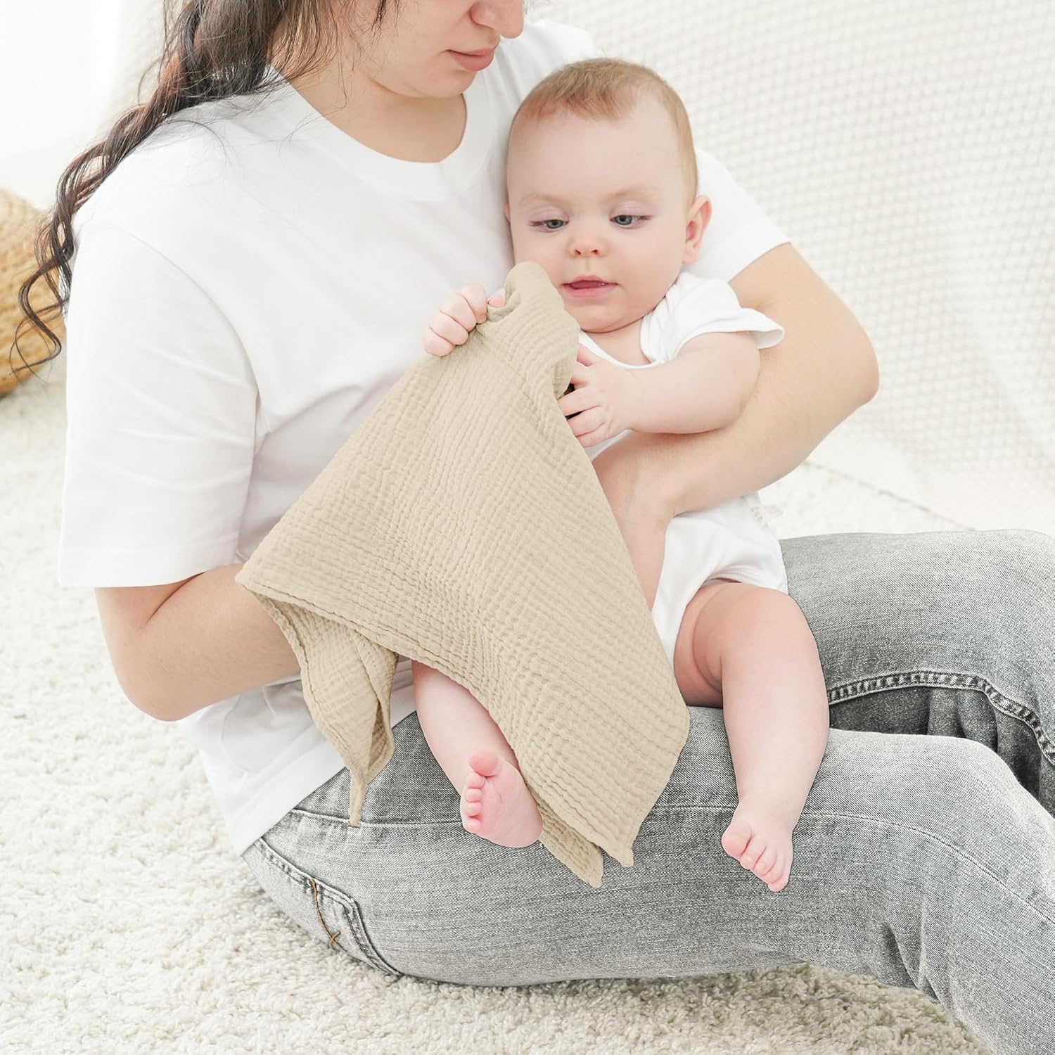 Detalle de bearmoss Muslin Squares Cloths – 100% Cotton Baby Burp Cloths, 60x60cm, Large Ultra-Absorbent, 6-Pack (Moss Rocks)