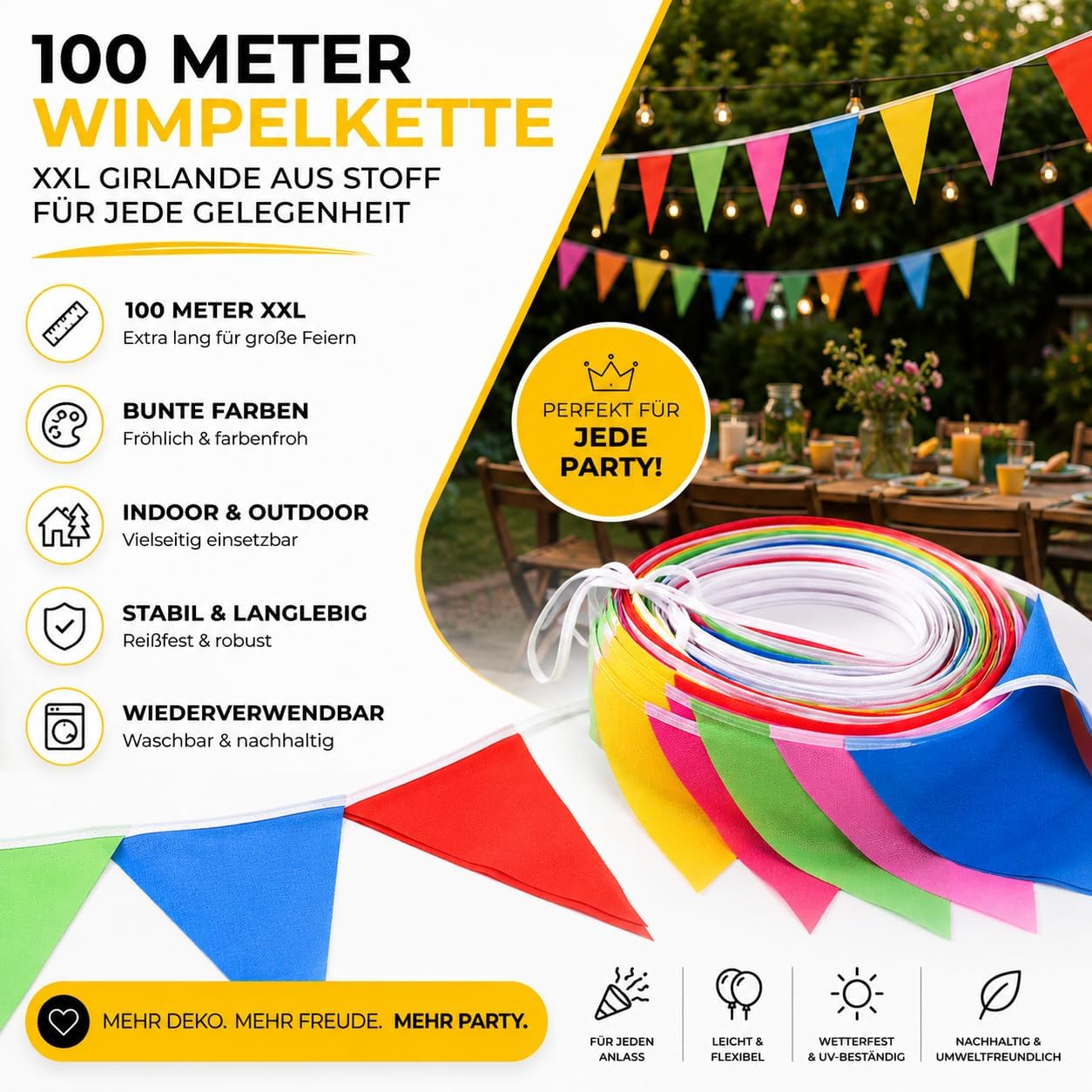 Detalle 2 de FESTIFUN FF-006 flaggirlang i polyester, flerfärgad, 100 m