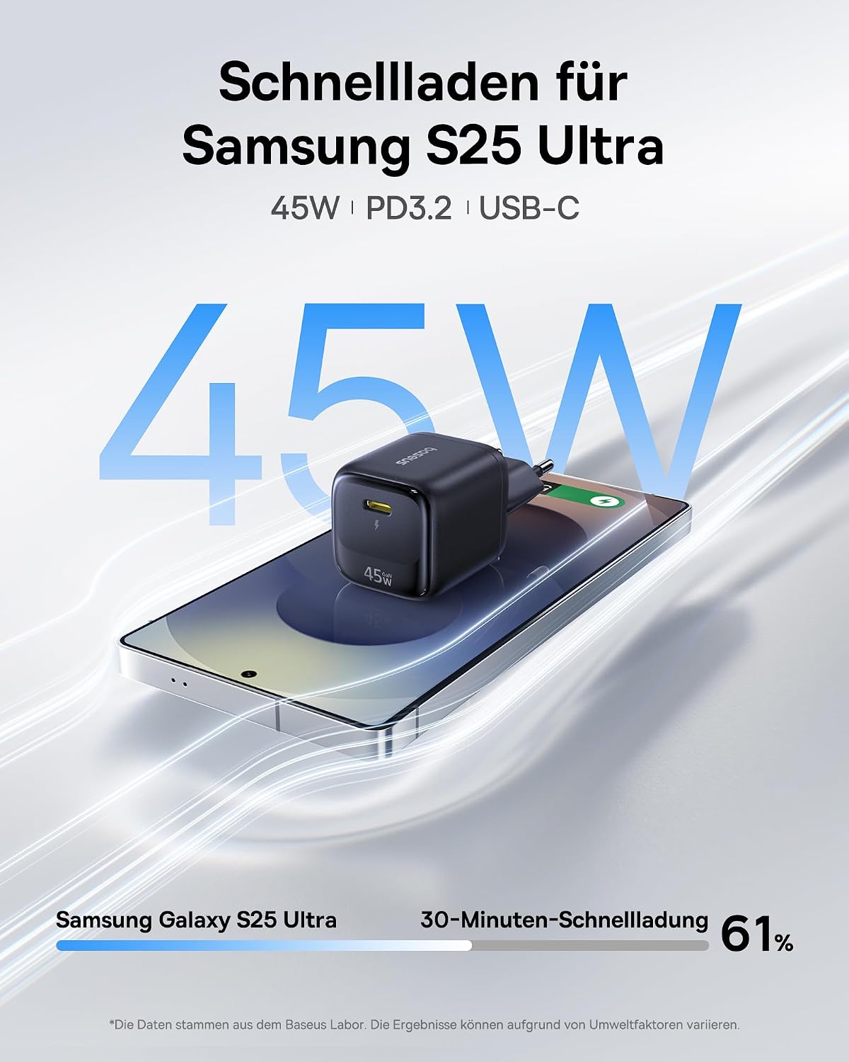 Detalle 2 de Baseus 45W USB-C Ladegerät – 2er Pack GaN Schnellladegerät mit Kabel (PD/PPS) für iPhone, Galaxy, iPad, MacBook und Pixel